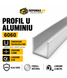 Profil U aluminiu 40 x 40 x 40 x 3 mm, 6 metri